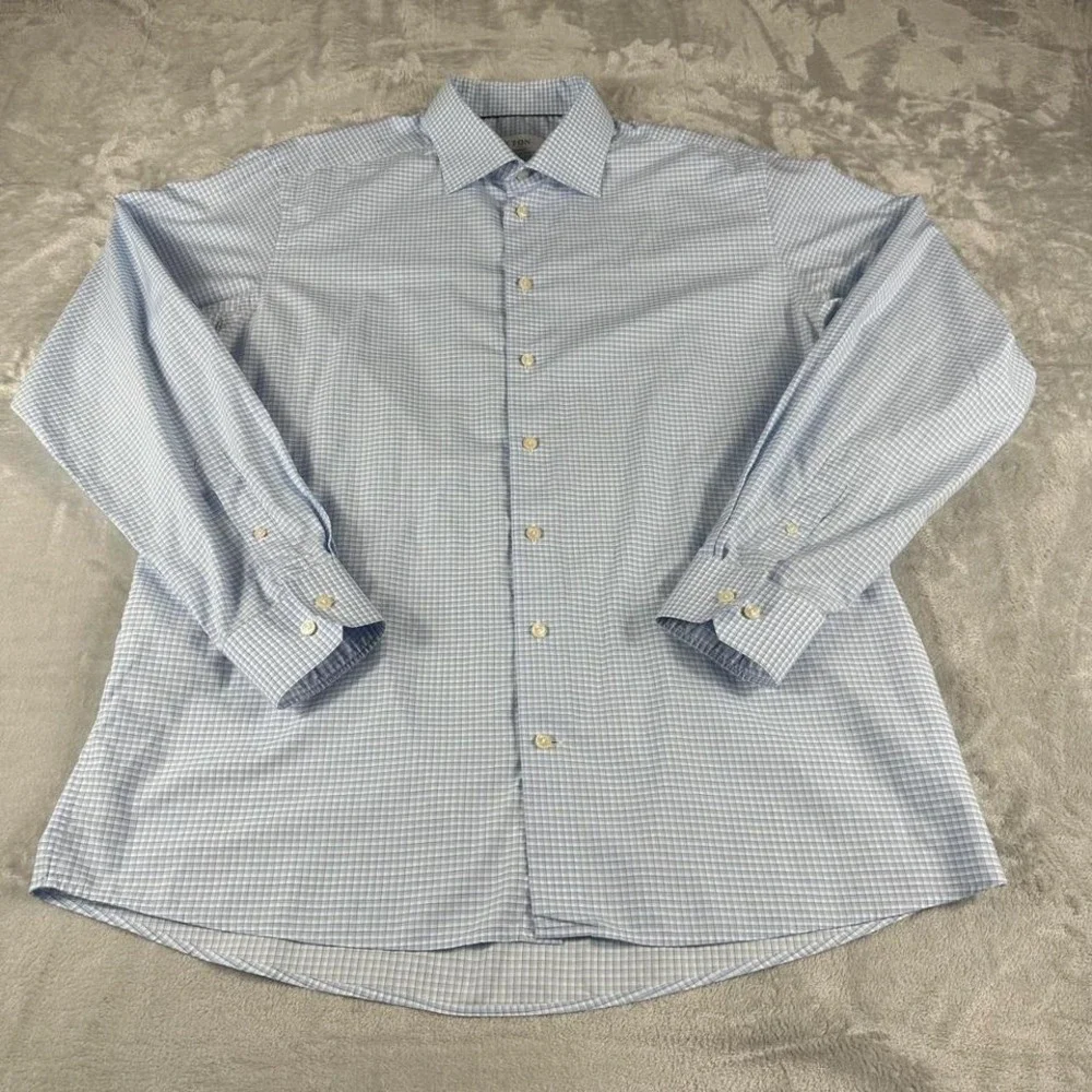 Eton Dress Shirt Men XXL 18 46 Blue White Micro Check Cotton Contemporary York